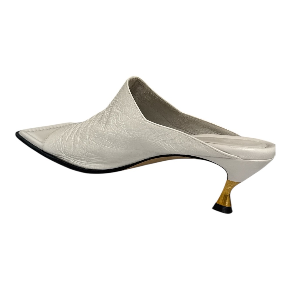 Bottega Veneta Mule Sandals 37.5 Glossy Lambskin‎ Gold Heel Square Sole Women’s - Picture 10 of 16